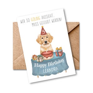 Geburtstagskarte Kind mit Name + Alter personalisiert – Happy Birthday Karte mit Hund – Golden Retriever – Karte Kindergeburtstag - Goldie