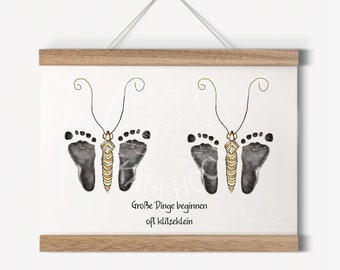 Fußabdruck Set Zwillinge personalisiert, Geschenk zu Geburt, Babyparty, Taufe, Zwillinge Geburt, Schmetterling, Wanddeko, Geburtsposter