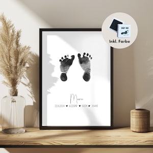 Baby Geschenk personalisiert Geburt Taufe | Fußabdruck Handabdruck Geburtsposter Neugeborenes | Poster personalisiert 1. Geburtstag Geschenk