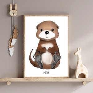 Baby Fußabdruck Poster Otter personalisiert – Geschenk zur Geburt, Taufe oder 1.–4. Geburtstag – Babyzimmer Deko – Abdruck Set A4 oder A3