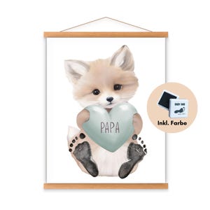 Poster con impronta di bambino "Papà" | Fox Skandi Boho personalizzato | Regalo per la festa del papà | Compleanno Decorazione murale beige | Regalo per papà per neonato