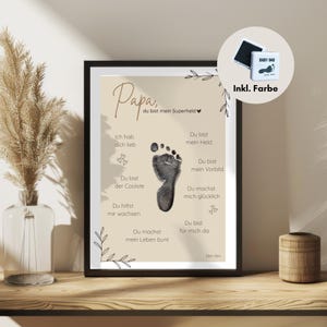 set di impronte personalizzate "Papà, sei il mio supereroe" | da bambino a papà festa del papà compleanno | Impronta del piede del papà dal bambino