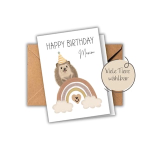 Personalisierte Geburtstagskarte Kind Boho Regenbogen Tiere | zum 1. 2. 3. 4. 5. usw. Geburtstag | Glückwunschkarte Kind Geburtstag mit Name
