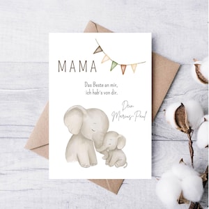 Personalisierbare Postkarte für die Mama | Elefantenmama mit Baby | Muttertag Geburtstag Kleinigkeit für Mama | Karte von Kind für Mama