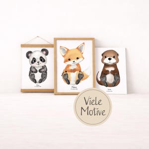 Baby footprint set animals, personalized, gift birth girl | Boy, gift baptism, baby room decoration boho, birth poster with name