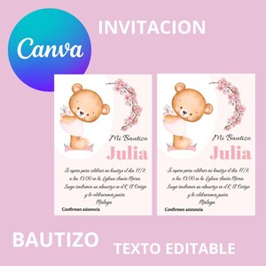 Invitación descargable de Bautizo, invitación bautizo niña, invitaciones para descargar y editar, tarjeta invitación bautizo niña