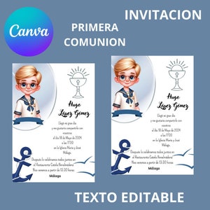 Invitación descargable de Primera Comunión, invitación comunión niño, invitaciones para descargar y editar, tarjeta invitación comunión niño
