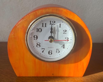 Handmade wooded  art deco style quartz bed side/ shelf clock. Wooden desk clock