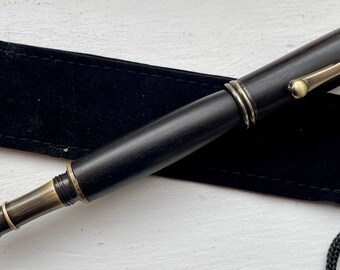Hand made wooden pen. Ebony wood hand crafted fountain pen. Antique bronze finish fountain pen
