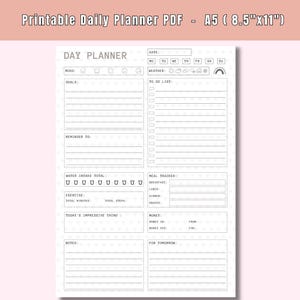 1 Day Planner A5 PDF Printable | Daily Organizer Digital Download | Productivity Planner PDF | Printable A5 Daily Schedule | Task Tracker