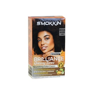INNOVATION SMOKKIN Brilliance Hair Color Kit 5.00 Medium Brown - Permanent, 100% Gray Coverage, with Argan Oil, Olive Oil & Wheat Protein