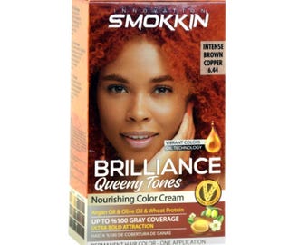 INNOVATION SMOKKIN Brilliance Hair Color Kit 5.00 Brown Copper - Permanent, 100% Gray Coverage, with Argan Oil, Olive Oil & Wheat Protein