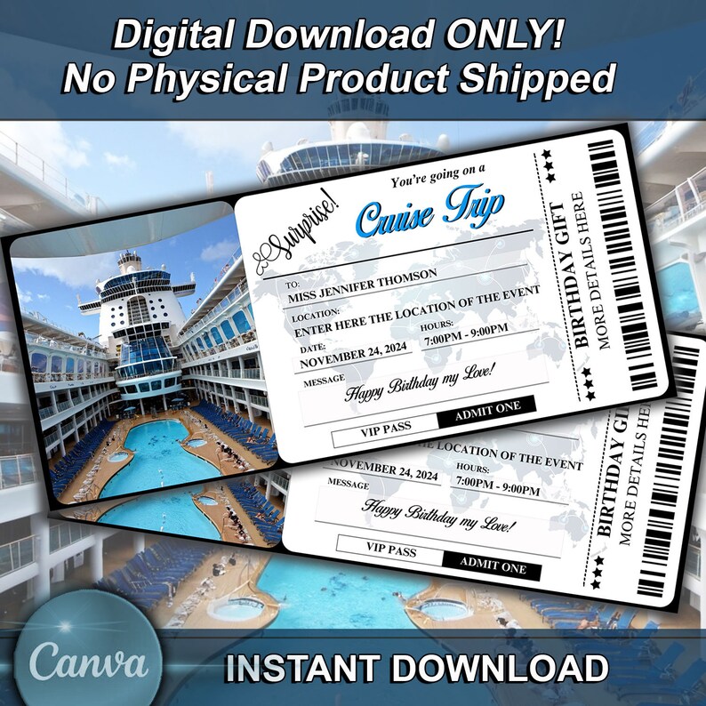 Sea Cruise Gift Certificate Template, Cruise Voucher Ticket, Cruise ...