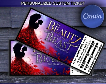 Printable BEAUTY and the BEAST Broadway Surprise Ticket Editable Musical Theater Faux Event Admission Souvenir Keepsake Canva Download