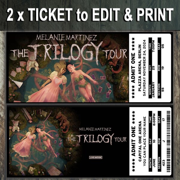 Printable Melanie Martinez Ticket The Trilogy Tour, 2 Tickets to Download, Personalized Music Concert Show Surprise Gift Reveal