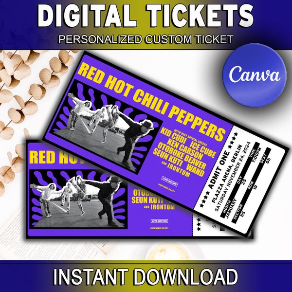 Red Hot Chili Peppers Souvenir Concert Ticket Tour Personalized Keepsake Ticket Gift Canva Instant Download