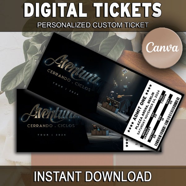 Printable AVENTURA Ticket The 2024 Cerrando Ciclos Tour, Music Concert Show Pass, Surprise Gift Reveal, Editable Personalized Ticket