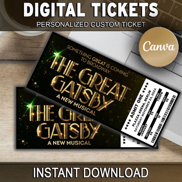 Printable The Great Gatsby  Ticket The Musical Theater Tickets Broadway West End Surprise Gift Editable Personalized Keepsake