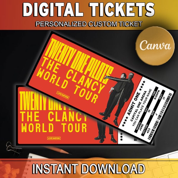 Printable Twenty One Pilots Ticket The Clancy World Tour, Music Concert Show Pass, Surprise Gift Reveal, Editable Keepsake, Instant Download