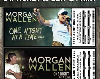 Printable Morgan Wallen Ticket One Night At A Time Tour, 2 Tickets to Download, Personalized Music Concert Show Surprise Gift Reveal