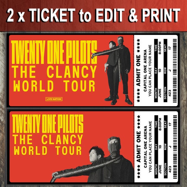 Printable Twenty One Pilots Ticket The Clancy World Tour | Personalized Music Concert Gift Reveal | Editable Keepsake Souvenir Surprise