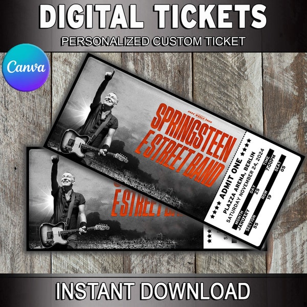 Bruco Springsteen Ticket Die E Street Band Tour Konzert Show Pass Überraschung Geschenk offenbaren Canva bearbeitbar personalisierter Download