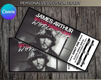 James Arthur Souvenir Concert Ticket,  James Arthur Bitter Sweet Love World tour ticket, Concert Ticket, Personalized Keepsake  Ticket Gift