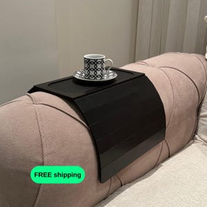 Black Wood Sofa Arm Table: Adjustable Couch Tray