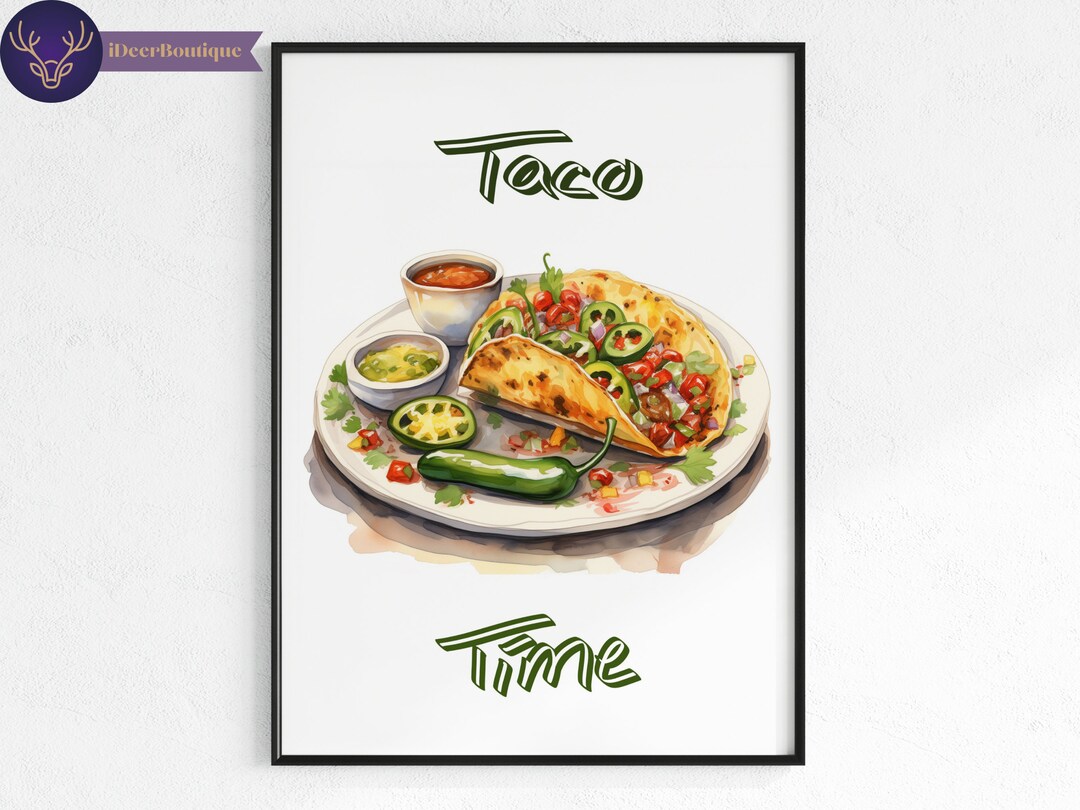 Watercolor Taco Wall Art Mexican Food Print Taco Time Poster Kitchen Mexican Canvas for Dining