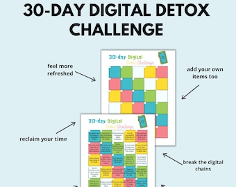 30-day digital detox challenge, digital detox printable, social media detox printable, 30-day digital detox tracker, digital detox checklist