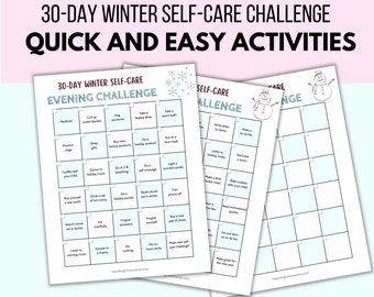 30-day Winter Self-Care Challenge, Printable Self-Care Ideas, Mental Wellness Activities Digital Download, Self-Care Game, Blank Chart