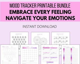 Mood Tracker Printable Bundle, Mood Tracker Kit, Mood Tracker Journal, Monthly Mood Tracker, Weekly Mood Tracker, Feelings Tracker