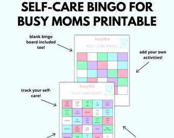 Busy Mom Self-Care Bingo Printable, Self-Care Ideas, Mental Wellness Activities, Self-Care Challenge, Wellness Bingo, Therapeutic Game