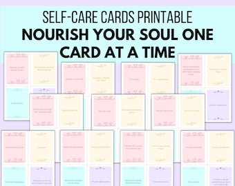 Self-Care Card Deck, Printable Self-Care Ideas, Printable Self-Care Cards, Self-Care Tips, Self-Love Cards, Motivational Cards