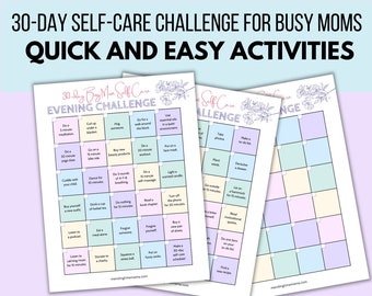 30-day Self-Care Challenge for Busy Moms, Printable Self-Care Ideas, Mental Wellness Activities Digital Download, Colorful Self-Care