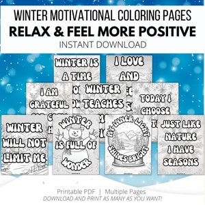 Winter Motivational Coloring Pages, Positive Affirmation Printable, Mental Health, Adult Coloring, Therapy Coloring, Coloring Quotes