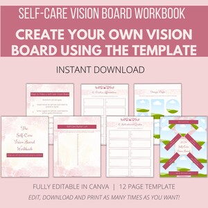 2024 Self-Care Vision Board Workbook Template, Vision Board Kit, Canva Vision Board, Mental Health Vision Board, Wellness Vision Board