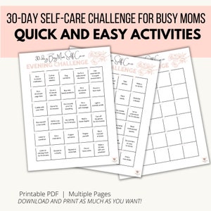 30-day Self-Care Challenge for Busy Moms, Printable Self-Care Ideas, Mental Wellness Activities Digital Download, Self-Care Game