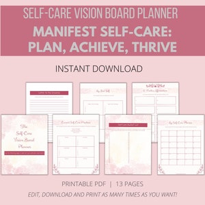Self-Care Vision Board Planner, Vision Board Kit, Mental Health Vision Board, Wellness Vision Board, Self-Care Planner, Self-Care Worksheet