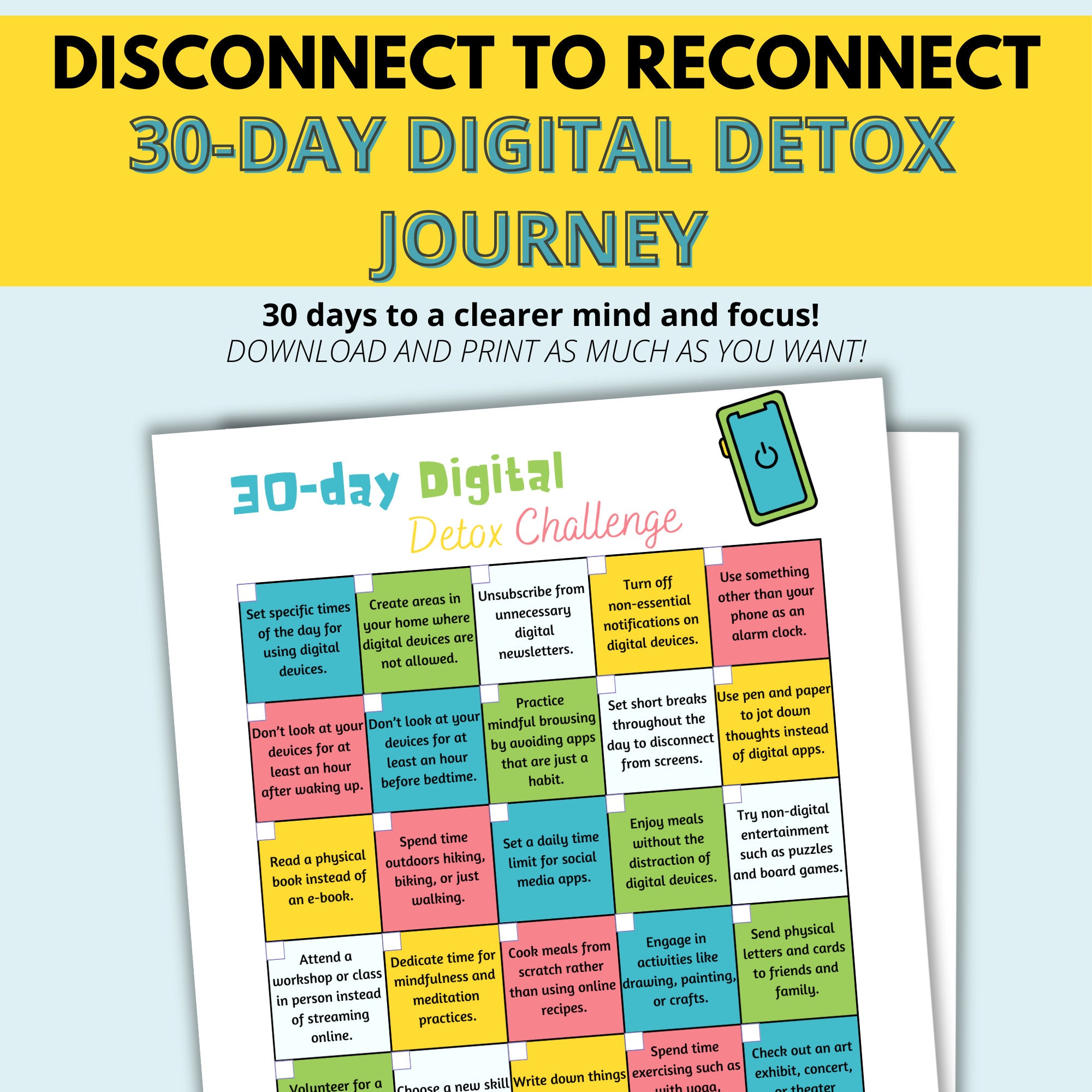 30-day Digital Detox Challenge, Digital Detox Printable, Social Media Detox  Printable, 30-day Digital Detox Tracker, Digital Detox Checklist - Etsy