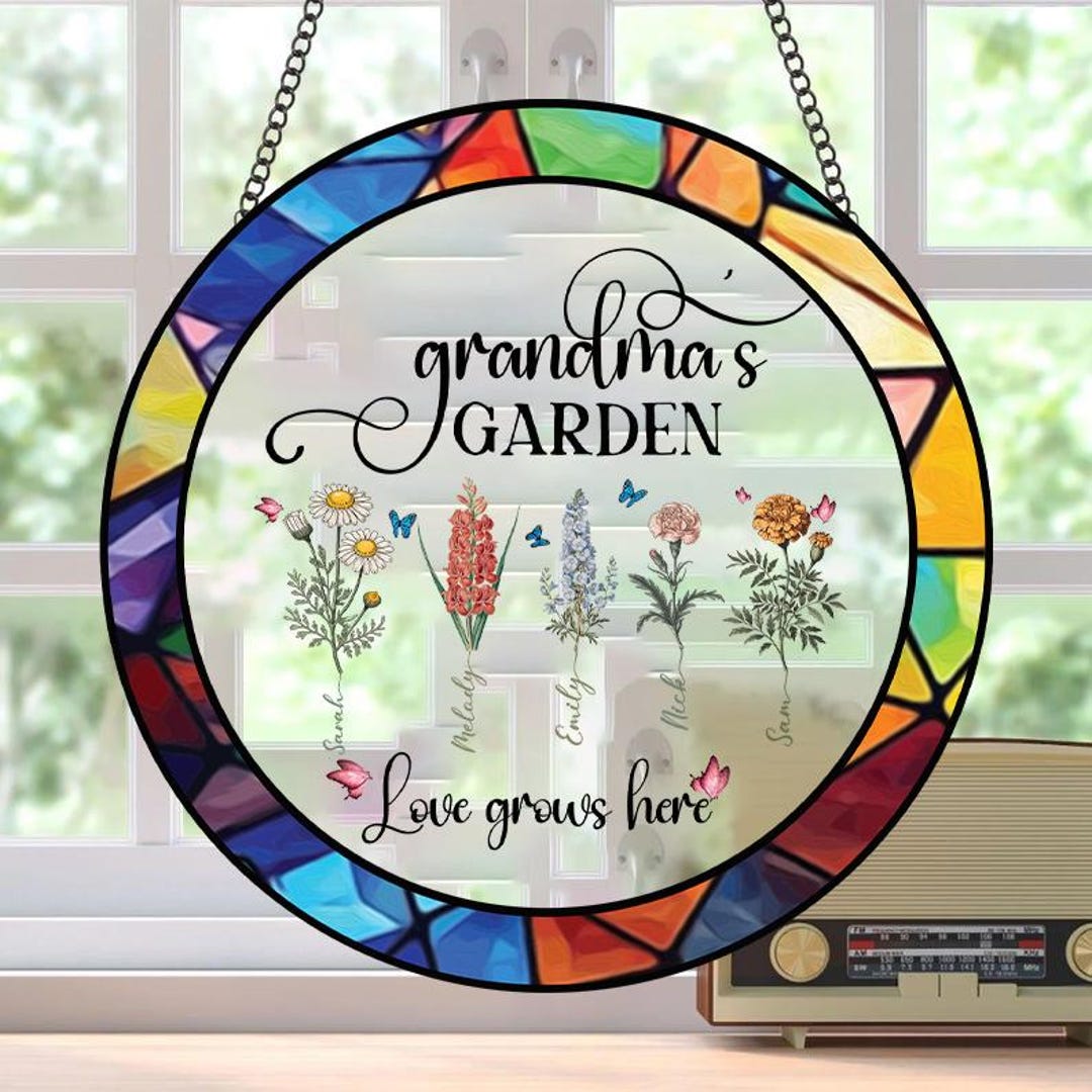 Personalized Grandmas Garden Stained Glass, Custom Grandma Love Grows ...