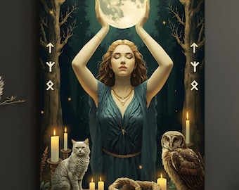 Moon Goddess Art Print – Mystical Witchy Decor (Instant Download)