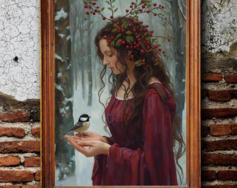 Arte de mujer del solsticio de invierno / Lámina del bosque pagano de Yule (descarga digital)