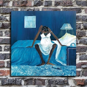 Impressão artística inspirada em Annie Lee, 61x61 cm. Impressão em HD "Blue Monday". Tela pronta para pendurar. Pôster grande. Tela grande. Pintura de parede para decoração de casa.