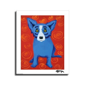 34x24 Zoll George Rodrigue inspirierte Wandkunst. Blauer Hund Fine Art. Neuer HD Druck auf Leinwand, fertig zum Aufhängen. Großes Wohnkultur Wandbild