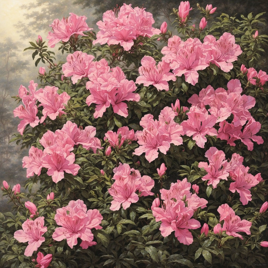 Azalea Blooms Waterproof Vinyl Fabric Canvas HD Print, Wall Home Decor ...
