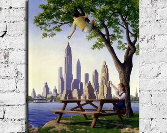 Rob Gonsalves &#39;Table Top Towers&#39; Wasserdichter Vinyl Stoff Leinwand HD-Druck