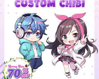 CUSTOM CHIBI, Cartoon, Fanart, Original Character Anime Pngtuber Commission Twitch, Chibi logo, Cute Chibi, Chibi Emotes, Fanart, Spring