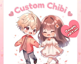 CUSTOM COUPLE CHIBI, Cartoon, Fanart, Original Character Anime Pngtuber Commission Twitch, Chibi logo, Cute Chibi, Chibi Emotes