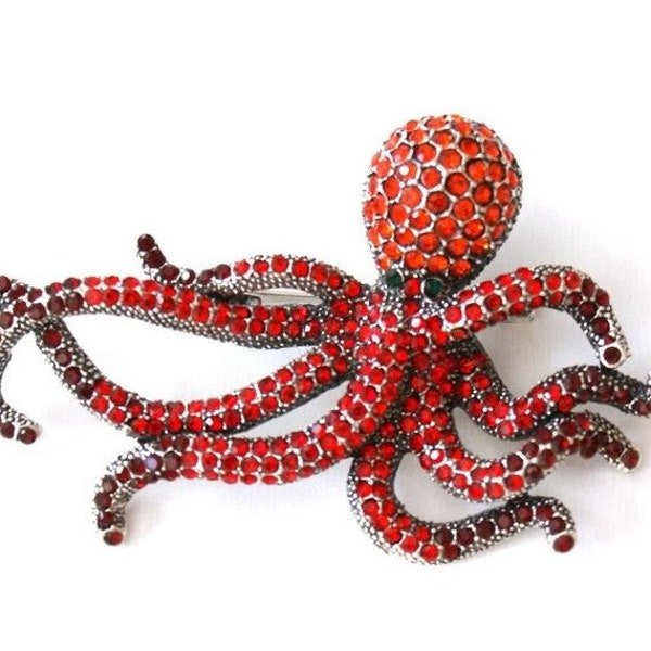 Rhinestones Large Red Octopus Brooch | She Life Brooch  | Octopus Brooch| Brooch Gift | Jewelry for Her |